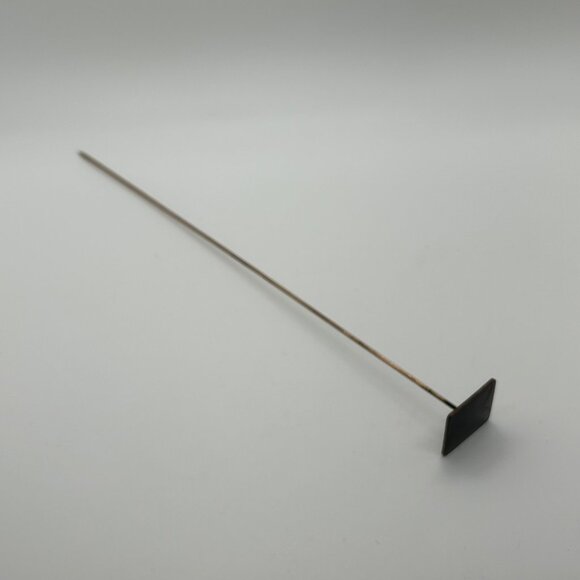 Antique Art Nouveau Hat Pin Black Enamel On Copper 1900s Geometric Design 9 Inch - Picture 8 of 14